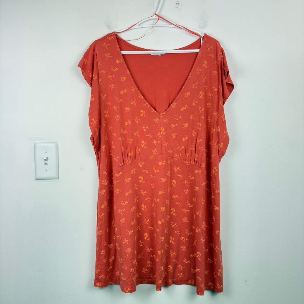 Penningtons Coral Floral V-Neck Babydoll Blouse Stretchy Flowy Plus Size Boho - Picture 2 of 7